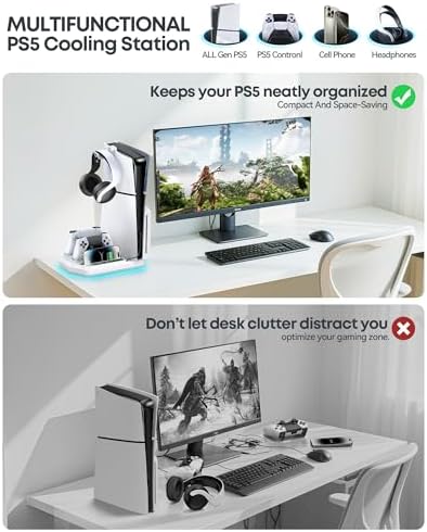 Cooling Station for PS5 with Dual Controller Charger Compatible with Playstation 5/Slim/Pro, PS5 Cooling Stand Station Vertical & 3 Level Cooler Fan, Controller Charging Dock, For PlayStation 3 Games — 사진 6