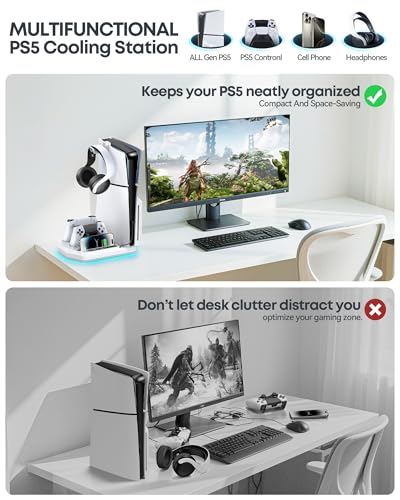 Gersker Soporte de Refrigeración para PS5 Compatible con PS5/Slim/Pro, RGB Cargador para PS5 Mandos Base de Vertical refrigeración para PS 5 con 3 Niveles Ventilador - imagen 6