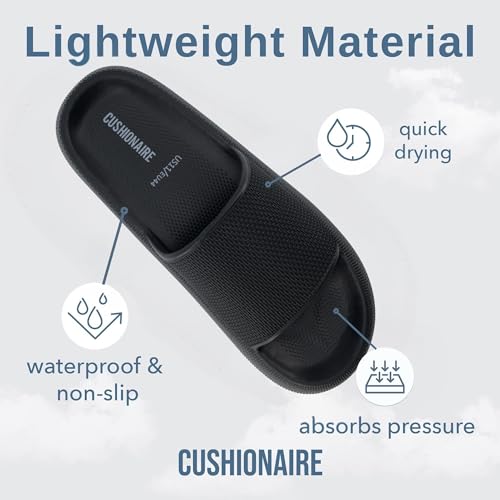 CUSHIONAIRE Feather EVA Mens Sandals β Slip On Recovery Slides, Lightweight Water Shoes for Men, BLACK 11 - Image 4