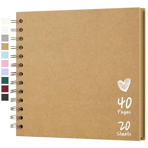 Hiwhy Álbum de fotos Scrapbook 18 x 18 cm 20 folhas DIY álbum de recortes papel Kraft duro livro de lembranças de bebé família aniversário casamento aniversário, castanho