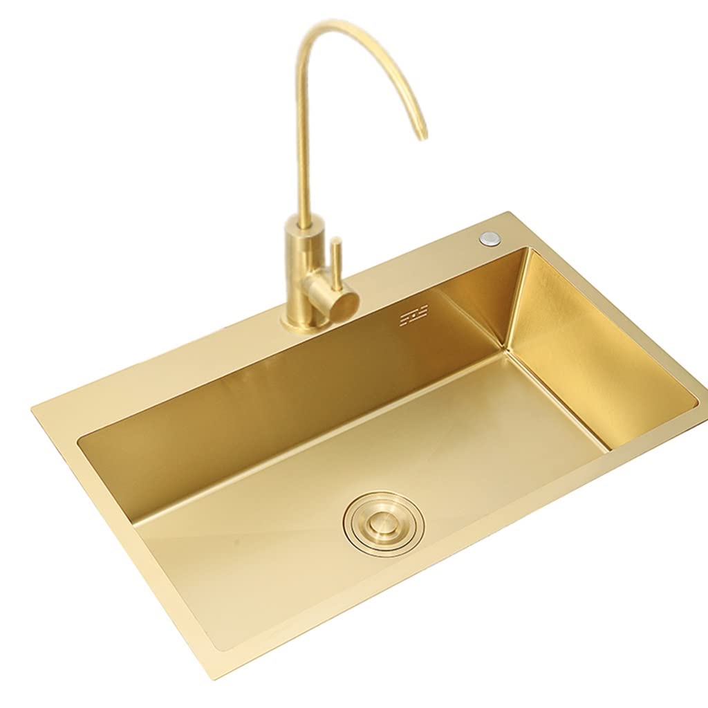 ZQFHSX Sinks Kitchen With Faucet 304 Stainless Steel Gold Handmade Restaurant And Accessories (Color : Gold, Size 45x40cm)