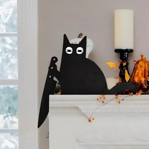 2025 New Year Gift - Cute Metal Cat Door Topper Love You Bye Over Door Frame Decor Corner Sign Black Ornaments Wood Decorations Funny Christmas Cat Silhouette Door Frame Topper (Sleepy Eyes Cat)