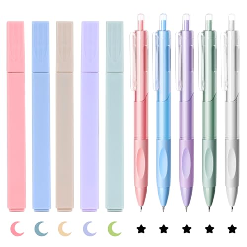 Pastel Bible Highlighters and Pens,No Bleed,Quick Dry,5 Pcs Aesthetic Cute Assorted Colors Highlighters and 5 Pcs Black Ink Bible Pens For Bullet Journaling,Planner,Note,School,Office Supplies