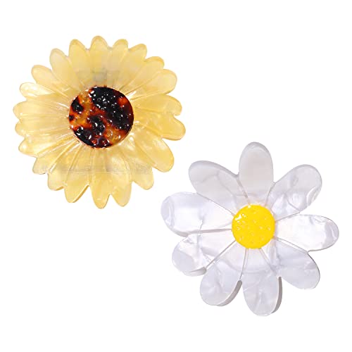 Vokone 2 Pack Flower Claw Clip Cellulose Acetate Daisy Sunflower Claw Hair Clip For Women Hair Jaw Grip Strong Holder For Thick Thin Hair(Daisy Sunflower) #TOP6