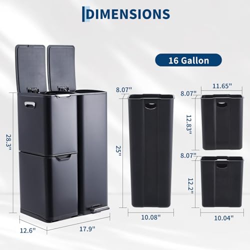 Caneca de basura rectangular Takywep 60L acero inoxidable miniatura 2