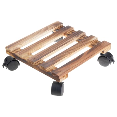 HENYGEN Maceta de madera rodante con ruedas, soporte para macetas de flores para interiores y exteriores, bandeja rodante para jardín