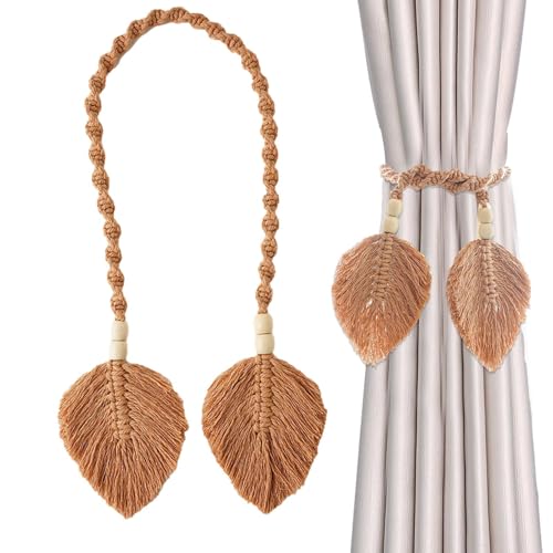 Abrazaderas de Cortinas, abrazas Boho Hechas a Mano, cordón con Perlas, Estilo rústico Chic, Clips Decorativos | Ideal para Cortinas de salón, Dormitorio, decoración Firme, Ambiente Bohemio