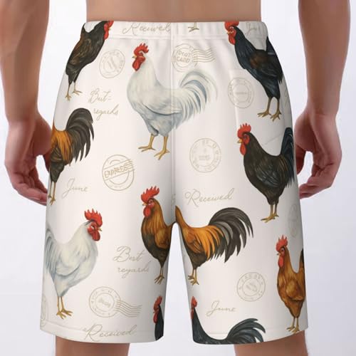 Mens Rooster Chicken Retro Swim Trunks Quick Dry Swim Beach Shorts with Mesh Lining Pockets Large2