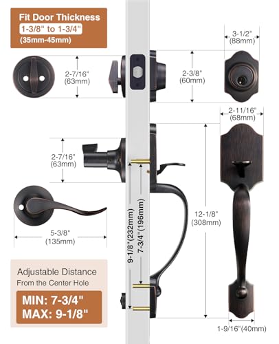 Image of Brightify Oil Rubbed Bronze Front Door Lock Set, Keyed Entry Door Handle with Deadbolt for Home Security, Reversible Left /Right-Hand, Adjustable Latch, Fits 1-3 /8 inch to 1-3 /4 inch Door Thickness