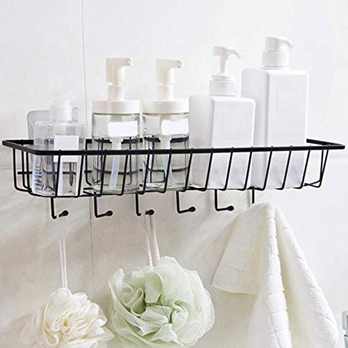 Dayish Kitchen Wall-Mount Seasoning Organizer Rack with 6 Hook Spoon Holder Multipurpose Bathroom Organizer Rack Shelf Adhesive Storage Holder for Kitchen Cabinet Pantry Bathroom Office 1