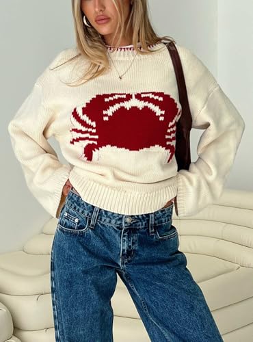 Women Y2K Graphic Sweater top Cute Print Long Sleeve Knit Pullover Preppy Fall Winter Aesthetic Streetwear4
