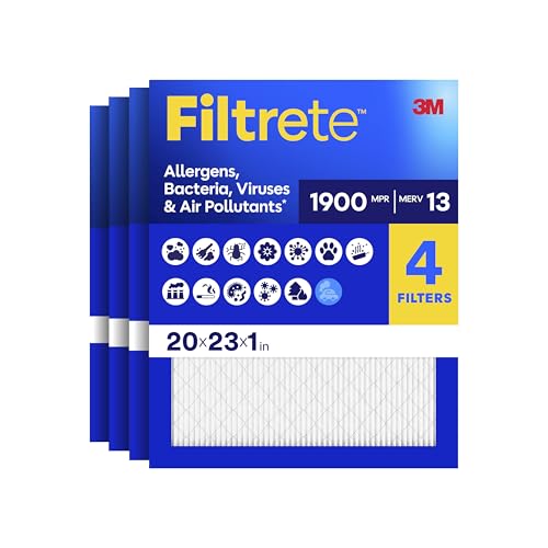 Filtrete 20x23x1 Air Filter MERV 13 MPR 1900 Allergens Bacteria Viruses & Air Pollutants 3-Month AC/Furnace Filters Cleaner Air Reliable Airflow 4 HVAC Filters(Act Size 19.68x22.68x0.78 in)
