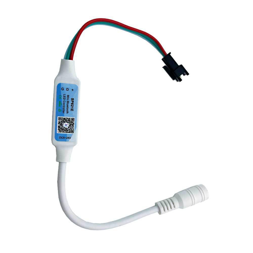 Vrabocry DC5-24V SP621E Mini Bluetooth LED Controller APP Control for WS2811 WS2812B SK6812 Pixels Dream Color LED Strip (with DC Connector)