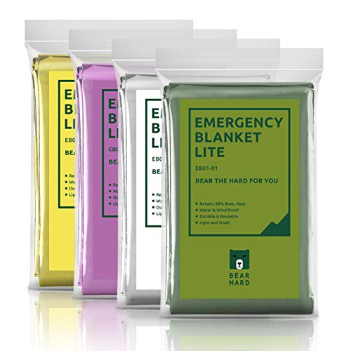 Bearhard Emergency Blanket Mylar Space Blankets 4-Pack for Camping Hiking or Outdoor Rescue