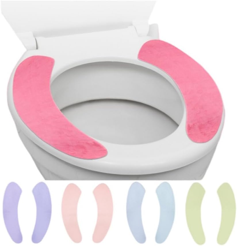 4 Pairs Adhesive Toilet Seat Pads Washable and Reusable Toilet Seat Cushion Pad Toilet Seat Warmer Cover for Winter Bathroom Toilet, 4 Colors