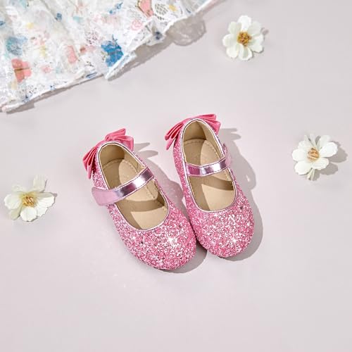 Flaryzone Toddler/Little Girls' Glittery Pink Back Bow Mary Jane Flats Princess Wedding Dress Shoes (Pink,Toddler-Size 12) by Flaryzone - Image 5