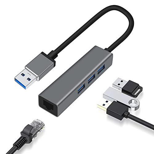 Image of DTECH 3 Port USB to Ethernet Adapter USB 3.0 Hub 10 /100 /1000 mbps Gigabit Wired Network Cable Converter for Laptop Notebook Desktop Computer Keyboard Router Modem Internet