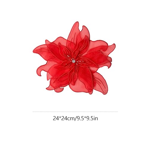 Image of Exaggerated Organza Fabric Flower Brooch Pin for Women Girls Fashion Dainty Layered Big Beaded Corsage Boutonniere Brooches Lapel Pins Delicate Wedding Birthday Holiday Dress Accessories Jewelry Gift