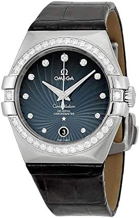 Omega Constellation Blue Diamond Dial Black Leather Ladies Watch 12318352056001