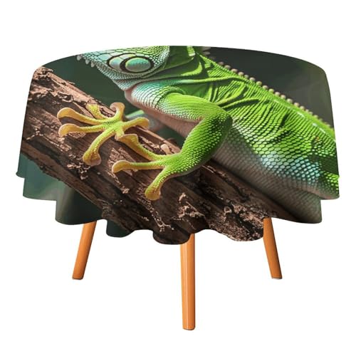 Nappe ronde en polyester imprimé geckos verts lavable et résistante aux plis - 2