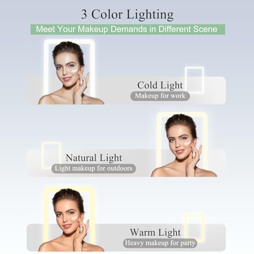 Image of FUNTOUCH Rechargeable Travel Makeup Mirror with Lights, Portable 72 Led Lighted Makeup Mirror, 3 Color Lighting, Dimmable Touch Screen, Type C, Tabletop LED Folding Cosmetic Vanity Mirror