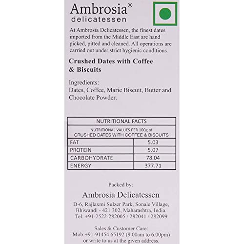 Image of Ambrosia Delicatessen Crushed Dates with Coffee and Biscuits - 100gm | Premium Dates, Khajoor, Khajur | Arabian Dates Gift Pack Box | 100% Natural | Gluten Free | Vegan