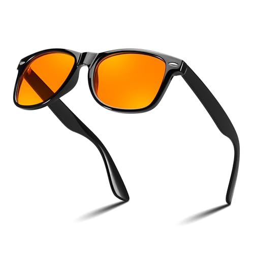 Image of FEISEDY Orange Blue Light Blocking Glasses for Woman Men Amber Lenses Computer Gaming Glasses for Better Sleep
