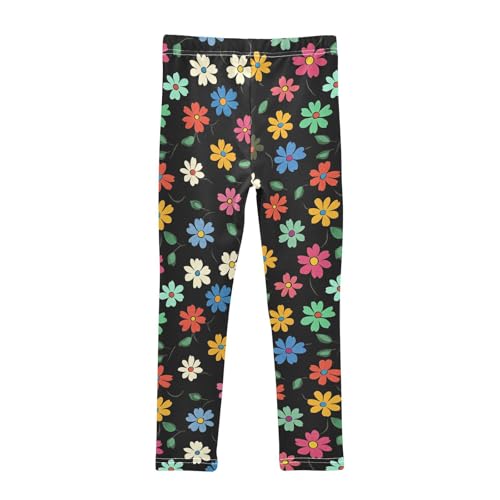 Wusikd Colorful Flower Girls' Leggings Toddler Doodles Black Kids Yoga Pants Dance Active Tights 4T2