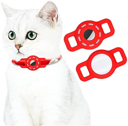 AirTag Silicone Case for Pet Collar,Adjustable Portable AirTag GPS Finder Case for Cat Dog Collar 2 PCS (Red)