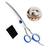 Tijeras Peluquería Canina Curvas, Tijeras Punta Redonda para Perros, con Paño de Limpieza, para Cortar y Recortar el Pelaje de Todo el Cuerpo de Perros y Gatos en Casa