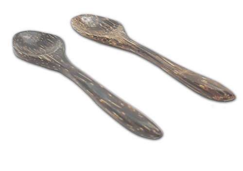 VIE Kokosnuss Schüsseln und Löffel Set, Schwarz, 2er - 4