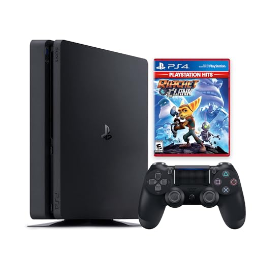 PlayStation 4 Slim 1TB Console with Aftermarket Black Wireless DS Controller with Ratchet &amp; Clank PS4 Game Disc - PS4 Gaming System [video game] [video game] (Renewed) [video game]