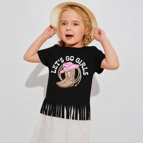 Image of Girls Western Shirt Toddler Tassels Cowgirl T-Shirt Im The Problem Country Concert Shirts Summer Short Sleeve Top