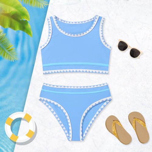 Image of Girls Bathing Suit Toddler Swimsuits 2 Piece Bikini Sets Round Neck Colorful Lace Teen Girls Swimwear 3-14T