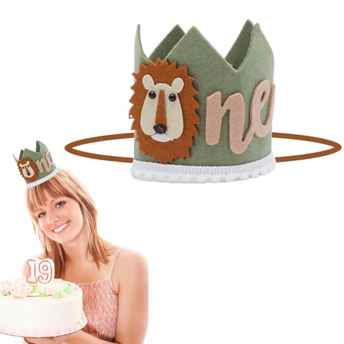 KQDRAVINE Corona de cumpleaños, sombrero de león, decoración salvaje One 1 aniversario, diseño de animales de safari, sombrero de fiesta, decoración de cumpleaños del rey león, accesorios de