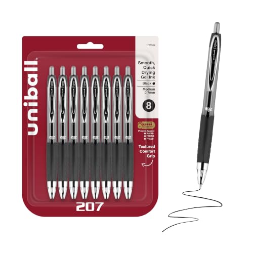 uniball 207 Gel Pens, Black Ink, 0.7mm Medium Point, Retractable, 8 Count - image 1