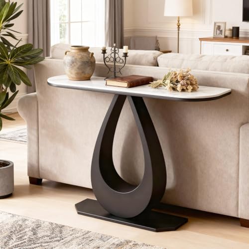 MISXEOE Stone Slab Console Tables for Entryway, 47.2 in Behind Sofa Table Narrow Modern Small Marble Decor Entryway Tables Metal Couch Table for Living Room, Foyer, Office(Black,39.3"x11.8"x31.5")