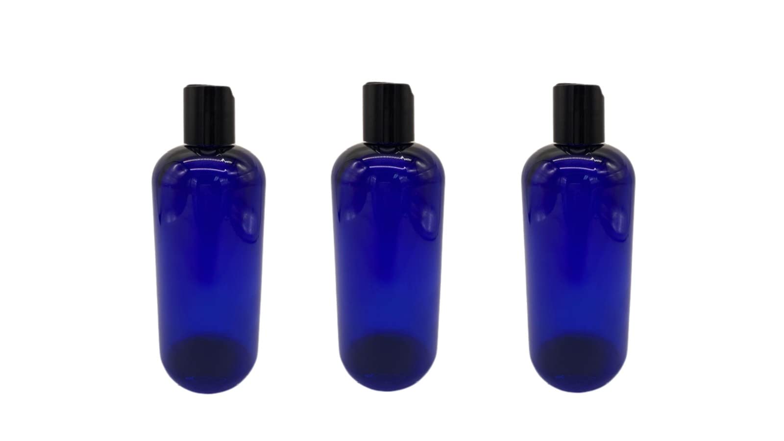 16 oz Blue Boston Plastic Bottles -3 Pack Empty Bottle Refillable Containers - Essential Oils - Hair - Cleaning Products - Aromatherapy | Black Disc Caps - By Natural Farms