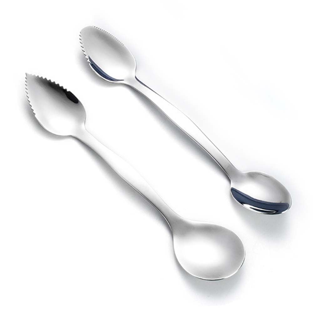 2 Pcs Grapefruit Spoons Double Headed Grapefruit Spoons Stainless Steel Spoon Thick Gauge Handle Silver Kitchen Tool with Non Stick Plating for Kiwi Dessert Apple Citrus Fruit