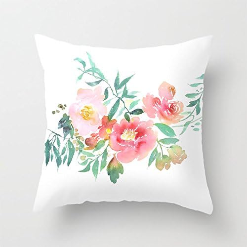 Heavyxias Decorative 18 x 18 Inch Canvas Pillow Cover Cushion Case, Flower and Plant Ink