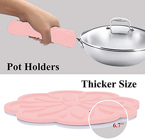 Image of Silicone Trivets Mats, Silicone Hot Mats Set, Silicone Hot Pads, Silicone Pot Mat for Countertop, Trivet Pads Heat Resistant, Table Placemats (Pack of 4 Pink)