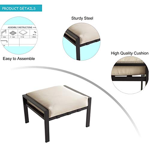Image of LOKATSE Home 2 Pieces Outdoor Ottoman Patio Footstool Small Seat Furniture with Soft Thick Cushion for Garden Yard Deck Poolside