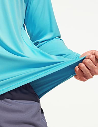 Tsla Men's Rashguard Swim Shirts, Upf 50+ Loose-Fit Long Sleeve Shirts, Cool Running Workout Spf/Uv Tee Shirts, Sun Block Sky Blue, Medium #TOP6