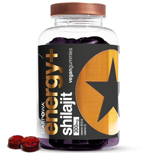 Starpowa Energy + Shilajit 300mg Gummies - Himalayan Shilajit Vitamin B12 B6 Folic Acid C & D3 - Supports Energy-Yielding Metabolism & Immune Support - Mixed Berry - 60 Gummies 30-Day Supply