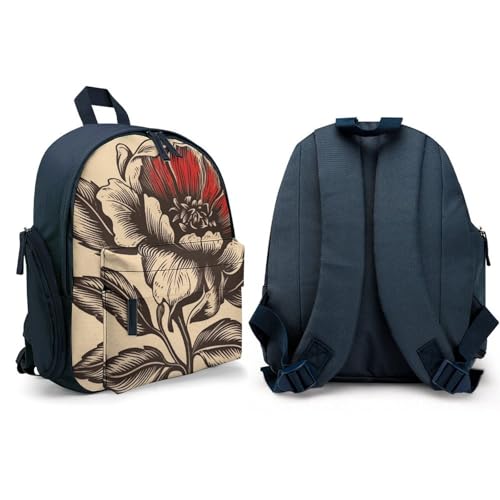 Black And Red Flowers Backpack Small Book Bag with Side Pocket, Lightweight Durable Backpack, Travel Rucksack, Blue-style4
