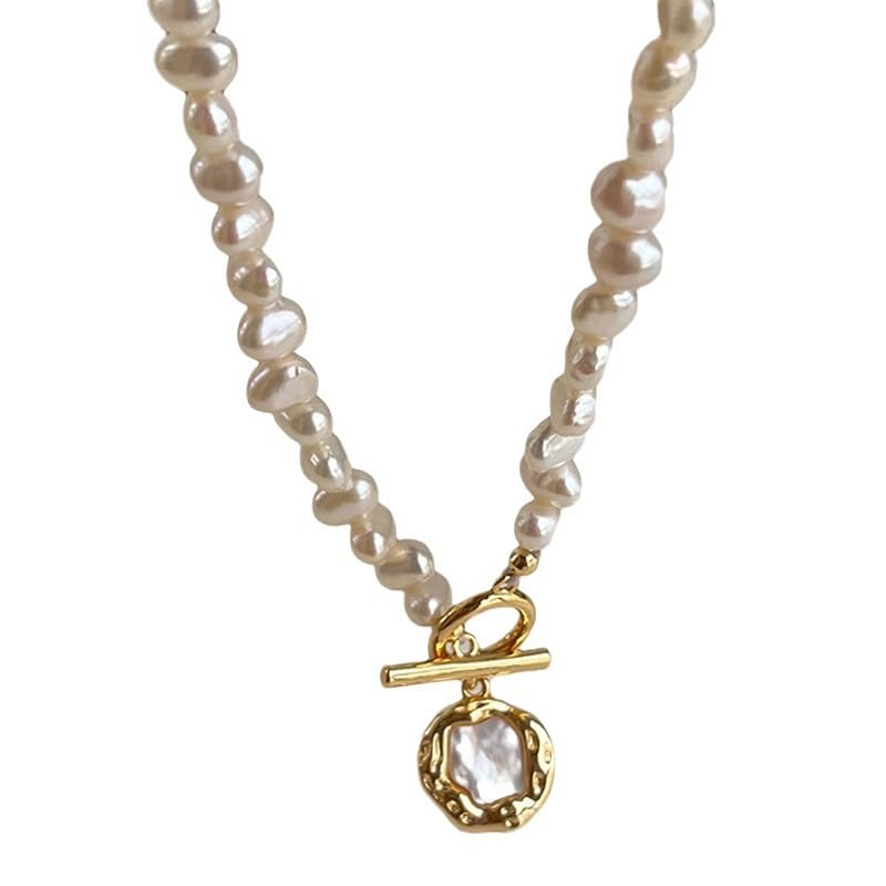 Collar de perlas barrocas para mujer, versátil, irregular, para otoño e invierno, cadena de suéter, accesorios de viaje, fecha, perlas, conchas marinas naturales, Perla, conchas marinas