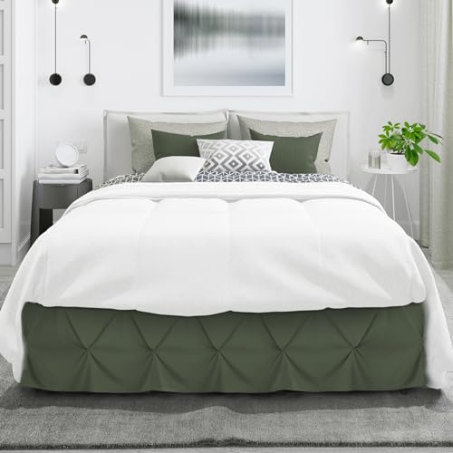 Image of Nestl Olive Green Bed Skirt Full Size, Pinch Pleat Full Bed Skirt, 14 inch Inch Drop Full Bedskirt Hotel Quality Olive Green Bed Skirts Premium Microfiber Bedskirt for Full Bed, Olive Green Full Bed Skirt
