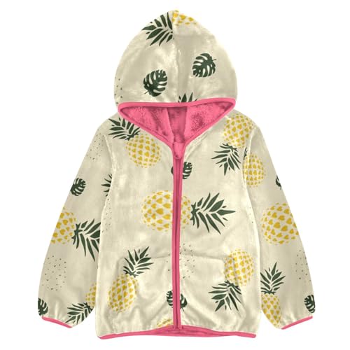 OTVEE Retro Pineapple Fruits Kids Hoodie Jacket Fall Spring Full Zip Warm Outwear Coat