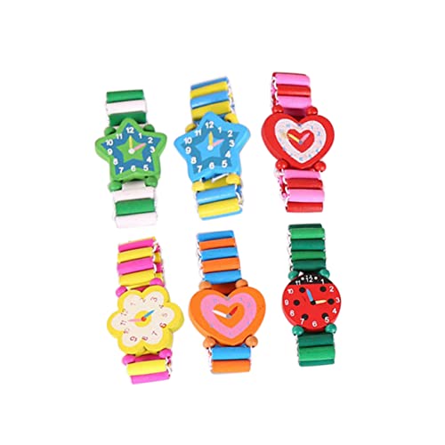 6pcs Watch Reloj para Niños Toy Watch Kids Watch Cartoon Ristwatches Wood Wristwatches Cartoon Crafts Wooden Wooden Crafts Prize Wooden Table Child Wooden Cartoon
