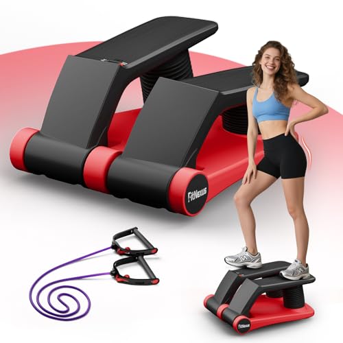 Air Compression Resistance Stepper – Adjustable Mini Stair Climber for Home Cardio Workout, Portable Stepper Machine with LCD Display, 5-Level Adjustable Resistance, Non-Slip Pedals (red)-No Battery